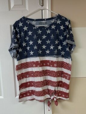 Hybrid Apparel Stars & Stripes American Bandana Print Tie Front Top